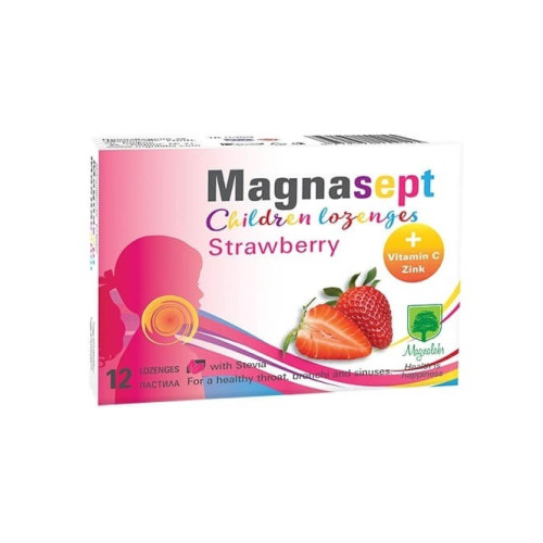 Магнасепт Strawberry При гърлобол и запушен нос х 12 пастила Magnalabs