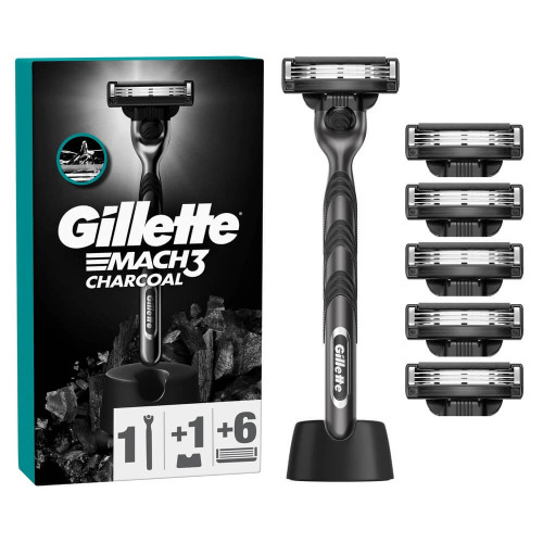 Gillette Mach 3 Charcoal Самобръсначка с 6 ножчета + поставка