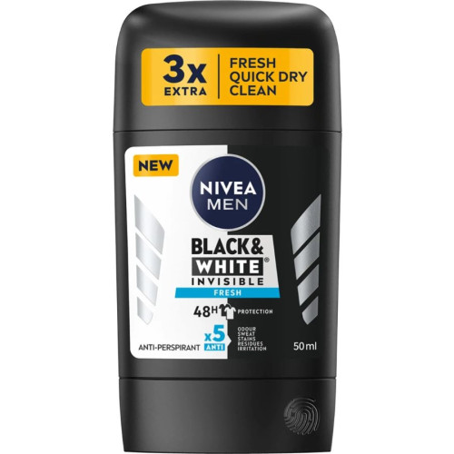Nivea Men Black & White Invisible Fresh Дезодорант стик против изпотяване за мъже 50 мл