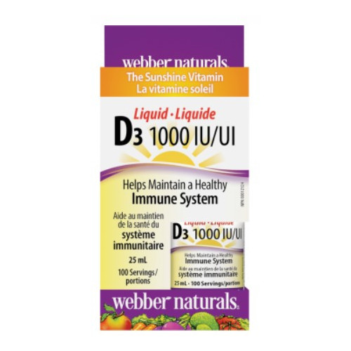 Webber Naturals Vitamin D3 Liquid Витамин Д3 Течен 1000 IU 25 мл 100 дози