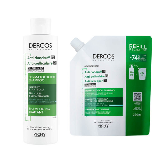 Vichy Dercos Anti-dandruff Шампоан против пърхот за нормален до мазен скалп 200 мл + Vichy Dercos Anti-dandruff Шампоан против пърхот за нормален до мазен скалп 390 мл Пълнител Комплект