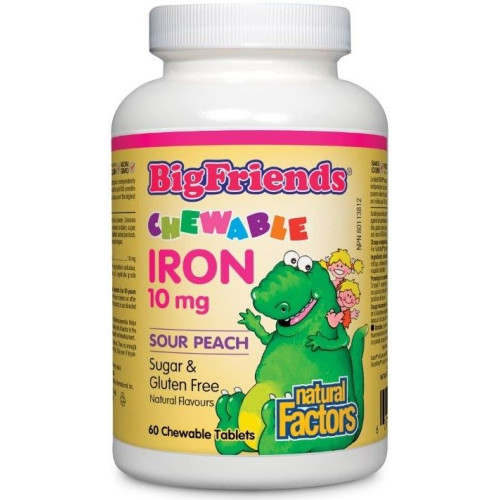 Natural Factors Big Friends Iron Желязо за деца с вкус на праскова 10 мг х 60 дъвчащи таблетки