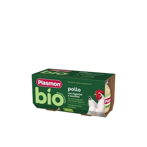 Plasmon Bio Пюре пиле със зелен фасул и тиквички 6М+ 80 г х 2 броя