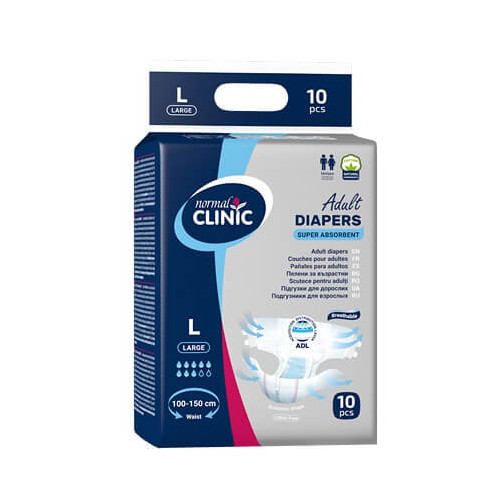 Normal Clinic Супер абсорбиращи пелени за възрастни L, 8 капки, 100-150 см х 10 бр