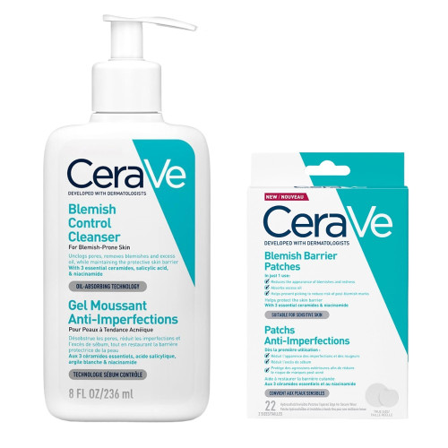 CeraVe SOS рутина за намаляване на акне и несъвършенства (измиващ гел + пластири)