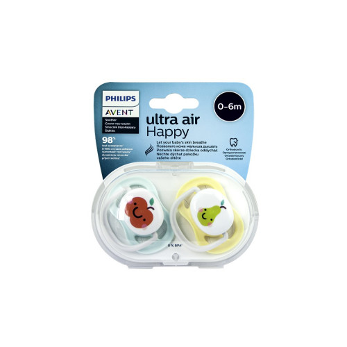 Avent Ultra Air Ортодонтична залъгалка с кутийка 0-6М плодове х2бр
