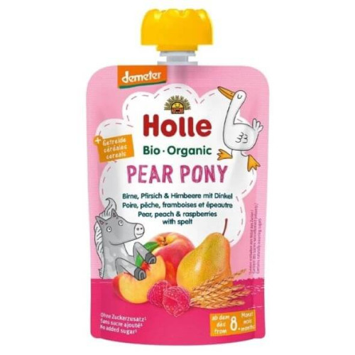 Holle Био пауч круша, праскова, малина и спелта 8М+ 100 гр