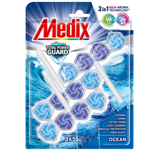 Medix WC Blocks total power guard Твърдо тоалетно блокче, океан 55 г х 3 бр Комплект