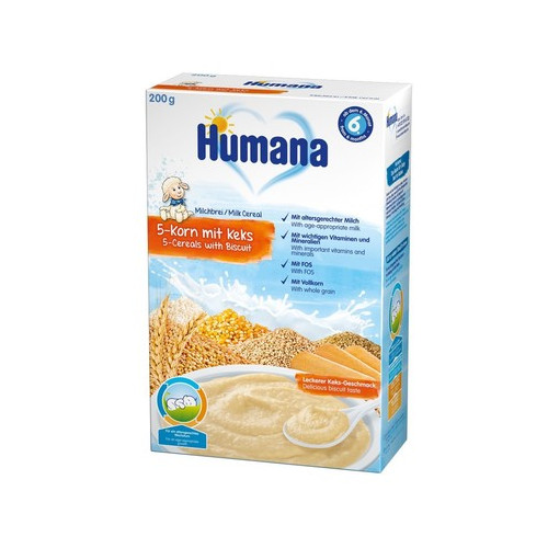Humana млечна каша 5 зърна с бисквита 6М+ 200 гр