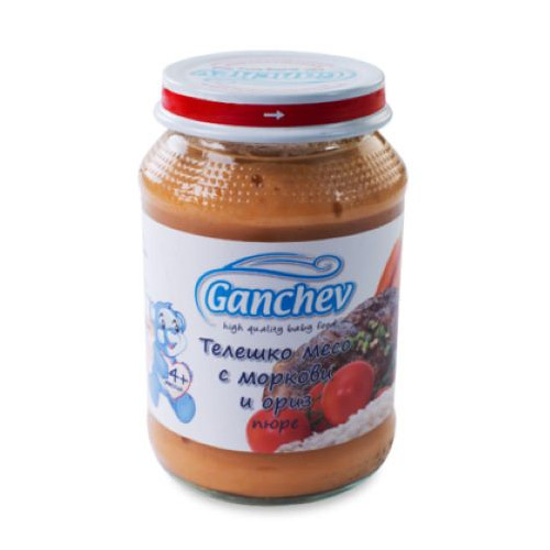 Ganchev Пюре телешко месо с моркови и ориз 4М+ 190 гр