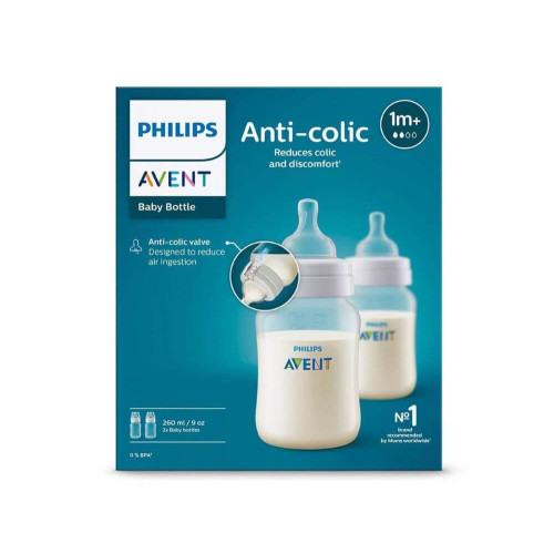 Avent Anti-Colic Бутилка с биберон със слаб поток 1М+ 260 мл х 2 бр