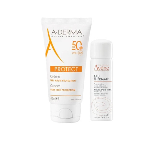 A-Derma Protect Слънцезащитен крем за лице SPF50+ 40 мл + Avene Термална вода спрей 50 мл Комплект 