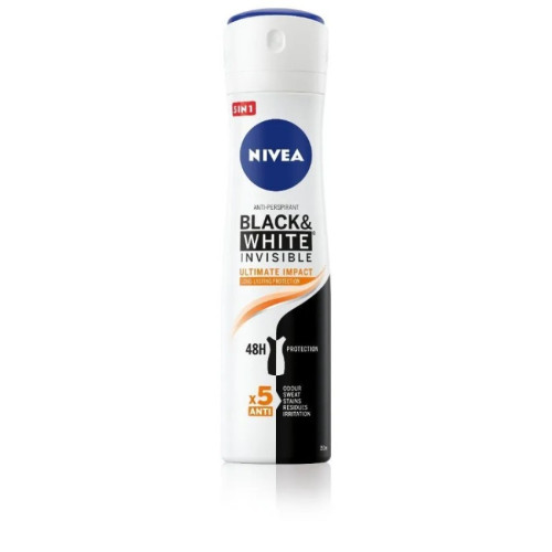 Nivea Black & White Invisible Ultimate Impact Дезодорант спрей против изпотяване за жени 150 мл