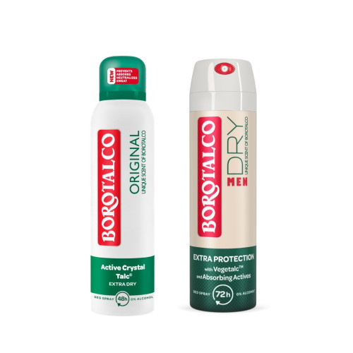 BOROTALCO Original Део спрей 150 мл + BOROTALCO Men Dry Unique Део спрей за мъже 150 мл Комплект