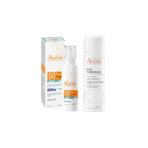 Avene Sun Слънцезащитен флуид против несъвършенства SPF50 40 мл + Термална вода спрей 50 мл Комплект