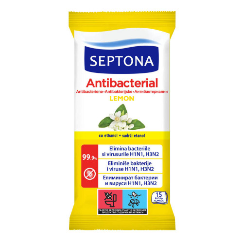 Septona Antibacterial Антибактериални мокри кърпи с аромат на лимон х15 бр