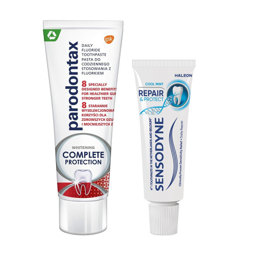 Parodontax Whitening Complete Protection Паста за зъби 75 мл + Sensodyne Repair and Protect паста за зъби 15 мл Комплект
