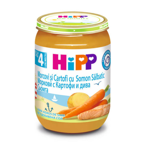 Hipp Био пюре сьомга с ранни моркови и картофи 4М+ 190 г