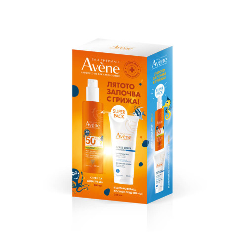 Avene Слънцезащитен спрей  SPF50+ 200 мл + Лосион след слънце 200 мл Комплект