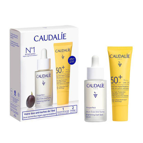 Caudalie Vinoperfect Серум за сияйна кожа и равномерен тен 30 мл + Caudalie Vinosun Флуид за лице с много висока защита SPF50+ 20 мл Комплект