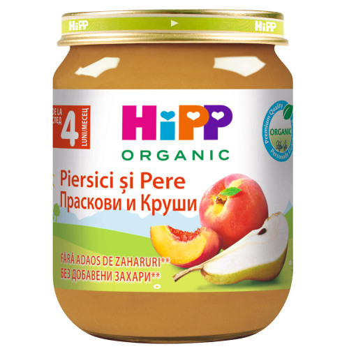 Hipp Био пюре праскови и круши 4М+ 125 г