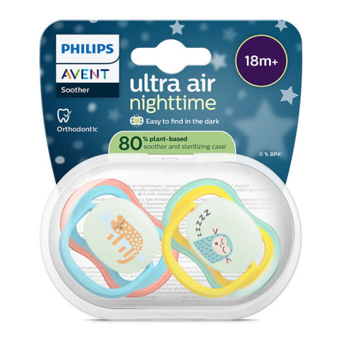 Avent Ultra Air Ортодонтична залъгалка нощна животни 18М+ x 2 броя