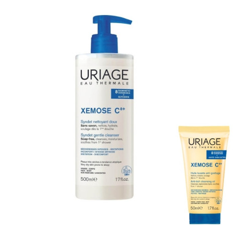 Uriage Xemose C8+ Syndet Нежен почистващ душ-крем 500 мл + Uriage Xemose C8+ Почистващо душ олио за лице и тяло 50 мл Комплект