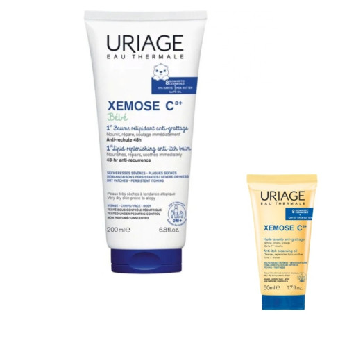 Uriage Bebe 1er Baume Успокояващ олио-балсам за бебета и деца 200 мл + Uriage Xemose C8+ Почистващо душ олио за лице и тяло 50 мл Комплект