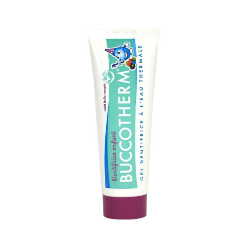 BUCCOTHERM Enfant Fruits Rouges Био детски гел за зъби с аромат на червени горски плодове, без флуор 3+ години 50 мл