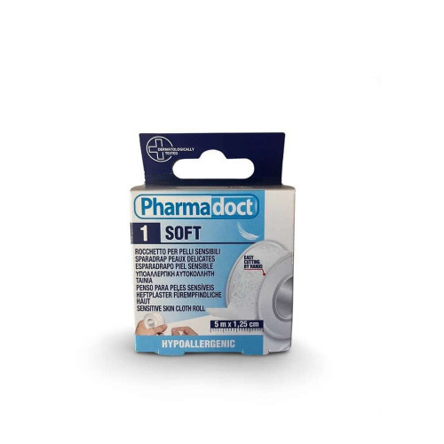 Pharmadoct Soft Хипоалергенен лейкопласт за чувствителна кожа 5 м х 1,25 см 