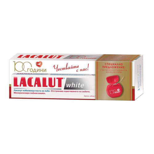 Lacalut White паста за зъби избелваща 75 мл + Конец за зъби Комплект