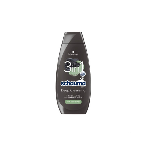 Schauma Men Deep Cleansing Шампоан за мъже 3в1 за лице, коса и тяло с активен въглен 400 мл