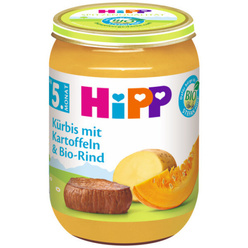 Hipp Био пюре тиква с картофи и телешко месо 5М+ 190 г