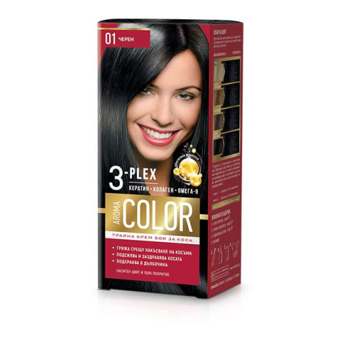 Color 3-Plex Трайна крем боя за коса Цвят №01 Черен