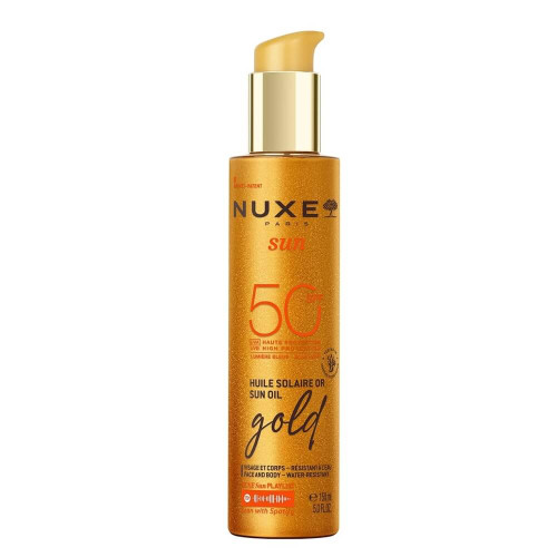 Nuxe Sun Слънцезащитно олио за тен със златни частици SPF50 150 мл