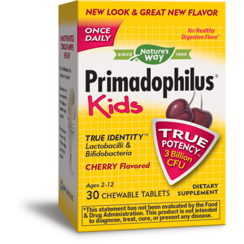 Nature's Way Primadophilus Kids Cherry Пробиотик за деца 3 млрд. активни пробиотици череша х 30 дъвчащи таблетки