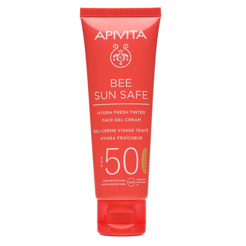 Apivita Bee Sun Safe Тониран хидратиращ освежаващ гел-крем за лице SPF50 50 мл