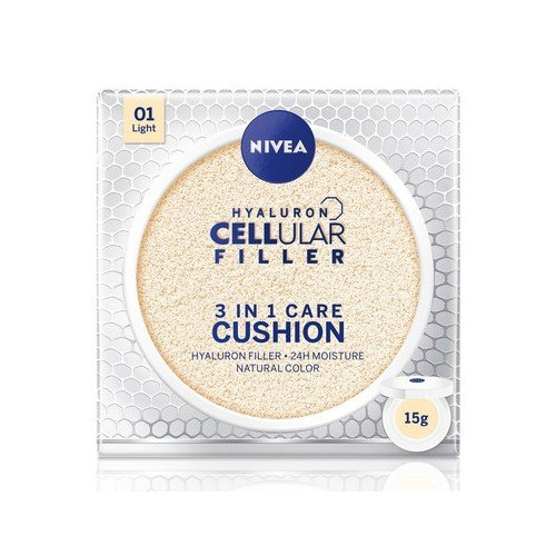 Nivea Cellular Filler Hyaluron 3in1 Cushion Фон дьо тен 3в1 за лице със слънцезащитен фактор SPF15 Светъл тон 01 15 г
