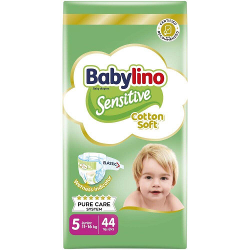 Babylino Sensitive Cotton Soft Пелени за бебета Размер 5 Junior 11-16 кг 44 броя	