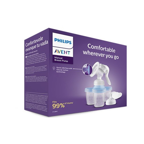 Philips Avent Ръчна помпа за кърма Natural Motion + Чаши за кърма Via Natural 3 бр + Биберон Natural 0М+ + Еднократни подплънки Комплект