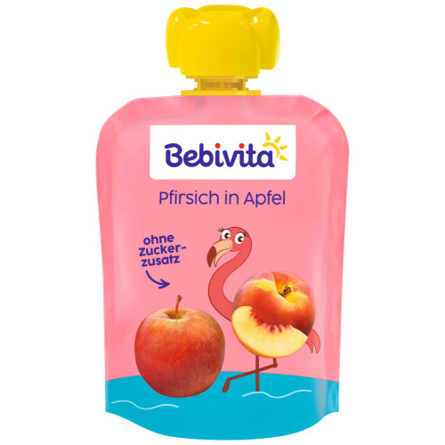 Bebivita Плодов пауч ябълка и праскова 5М+ 90 г