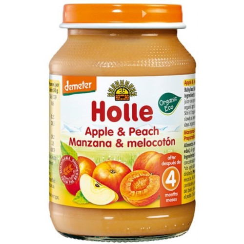 Holle Био плодово пюре с ябълки и праскови 4М+ 190 гр