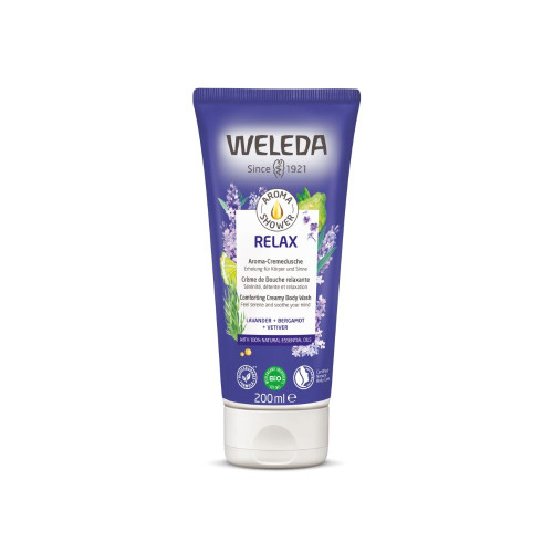 Weleda Relax Успокояващ кремообразен душ гел с аромат на лавандула, бергамот и ветивер 200 мл