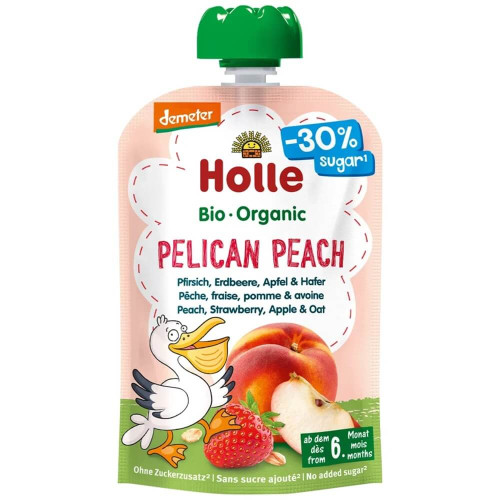Holle Био пауч праскова, ябълка, ягода и овесени ядки 6М+ 100 гр