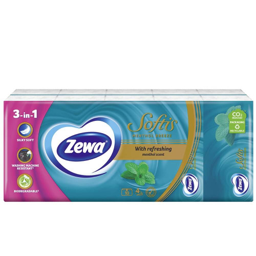 Zewa Softis Menthol Breeze Носни кърпи 4 пласта 10 х 10 бр