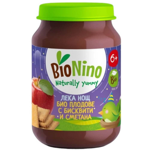 BioNino Био пюре лека нощ плодове с бисквити и сметана 6М+ 190 г