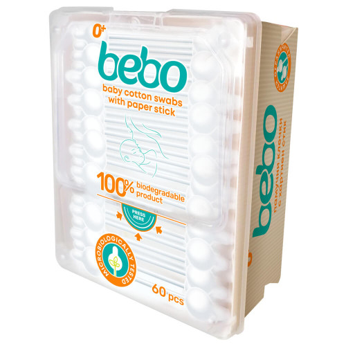 Bebo Клечки за уши с ограничител 100% биоразградими х 60 бр