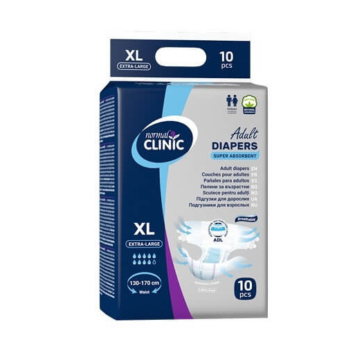 Normal Clinic Супер абсорбиращи пелени за възрастни XL, 9 капки, 130-170 см х 10 бр