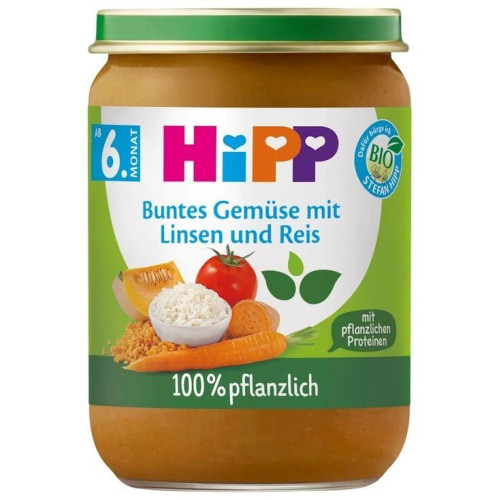 Hipp Био Пюре зеленчуци с ориз и леща 6М+ 190 г