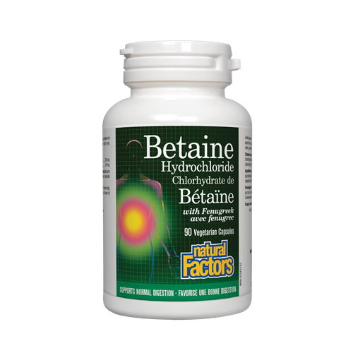 Natural Factors Betaine Hidrochloride при нарушения в храносмилането 500 мг х 90 капсули